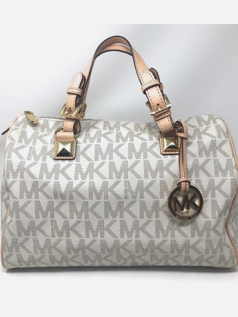 Michael Kors Grayson MK Logo Satchel, Vanilla, New Without Tags